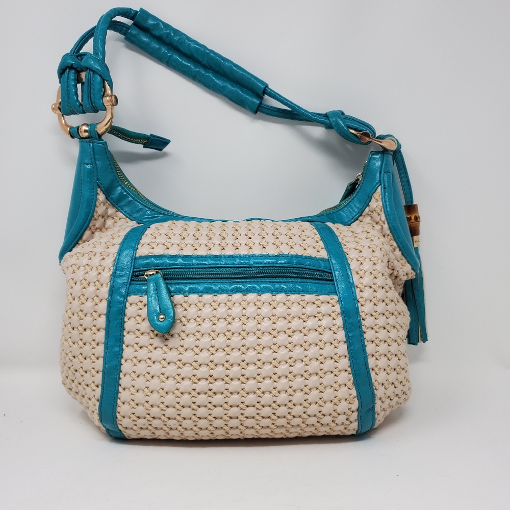 Big Budda NWT turquoise and cream shoulder bag